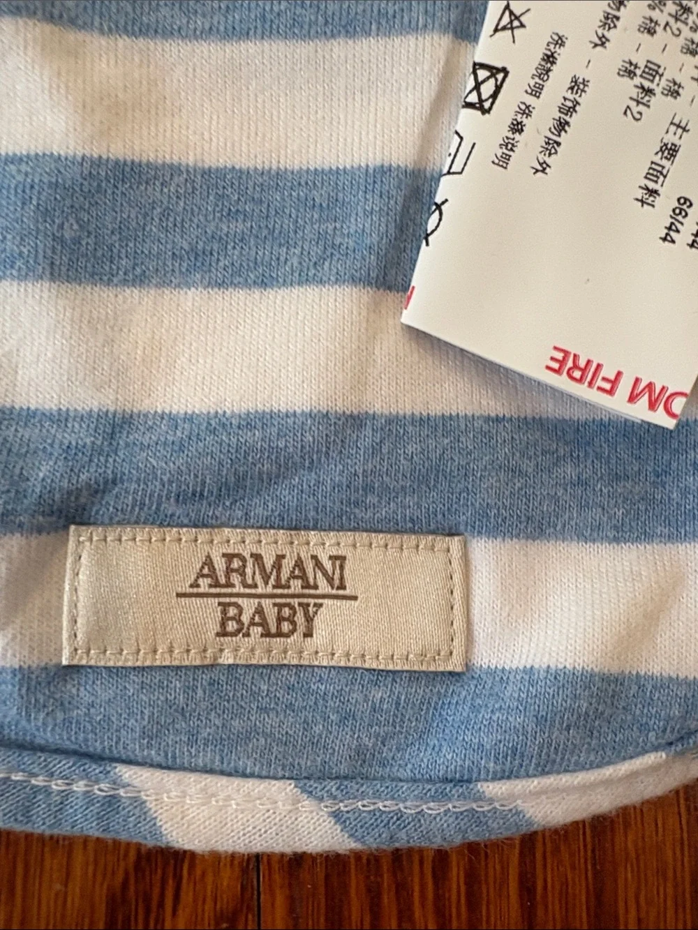 Giorgio Armani Baby White Bib with Blue Trim and Logo
